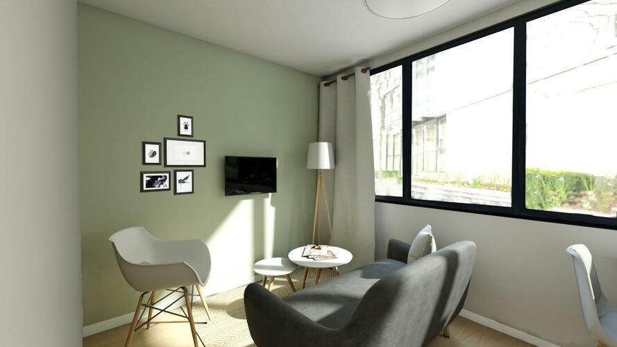 Les appartements de la résidence 7ème art possèdent une chambre à part, un salon et une cuisine équipée, idéale pour location étudiante